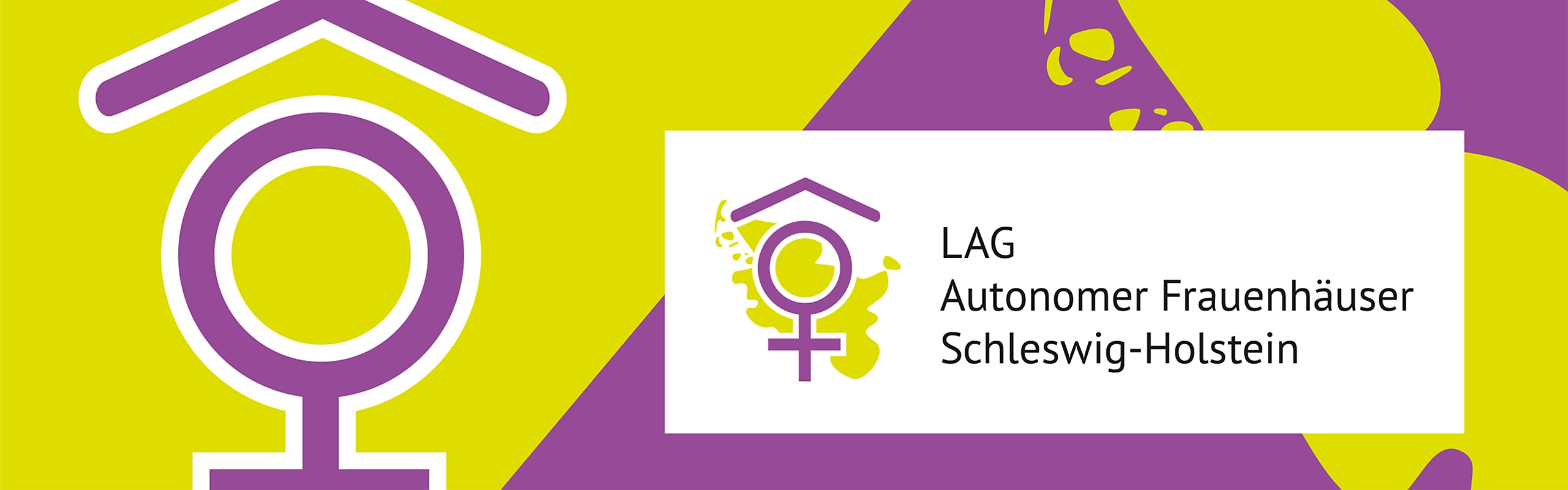 Logo und Schriftzug der LAG Autonomer Frauenhäuser Schleswig-Holstein auf einem zum Markendesign passenden Hintergrund