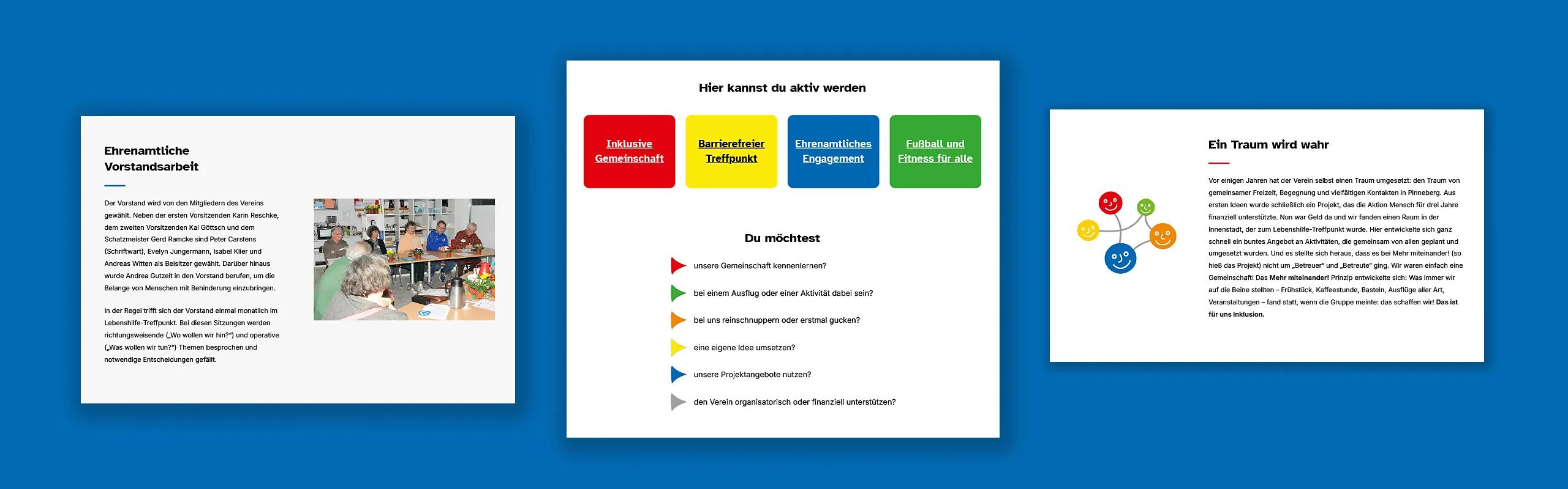 3 Screenshots von Seiten der Website des Lebenshilfe Verein Pinneberg